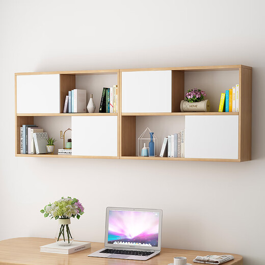 Huili's customized storage cabinet wall-mounted punch-free wall-mounted wall cabinet wall-mounted wall cabinet bookcase wall bookshelf storage rack solid wood color frame white door 120 long 20 deep