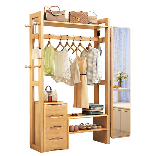 Jiunian en bois massif en bois panier miroir à chaussures armoire de chaussures intégrées étage au sol de la maison de ménage étagère de rangement de vêtements multi-fonctionnalités [couleur noyer] rack de manteau