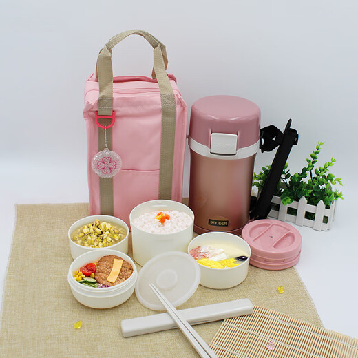 TIGER insulated lunch box bucket, large capacity, extra long, insulated stainless steel, portable, student and office worker, microwaveable, multi-layered, 2.0L, four layers, comes with original carrying bag