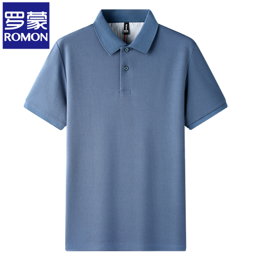 
ROMON 100% pure cotton long-sleeved T-shirt men's spring and autumn polo shirt 2024 heavy bead floor cotton lapel sweatshirt base T-shirt dark gray L /50
