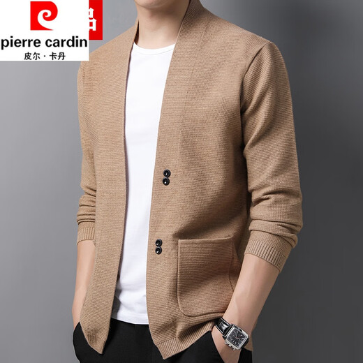 Pierre Cardin Men's Wool Knited Cardigan Chaqueta Spring y Autumn New Corean Version of Middle-Eby y Young Casual Versatile Outer Sweater Top Black 165 de cuatro barriles 165