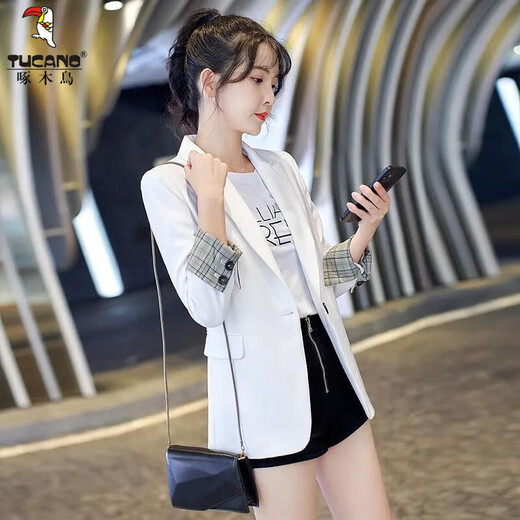 Woodpecker professional small suit jacket for women 2026 spring and autumn new large size loose 200Jin Jin equals 0.5kg casual short suit top black L 100-120Jin Jin equals 0.5kg