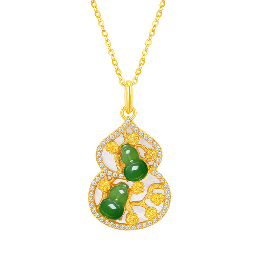 Mingzuan International 18K gold gourd pendant for women au750 Hetian jade pendant necklace clavicle chain new birthday gift for girlfriend
