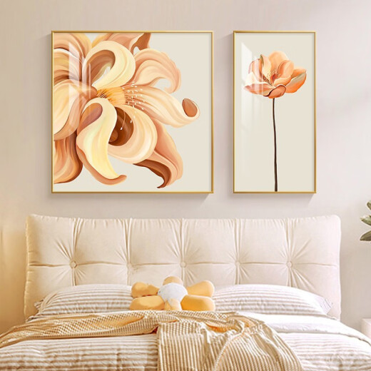 Pintura de pared de dormitorio de flores simple comúnmente escrita Moderia de flores SOMBRES COOL CALINGO Sala de estar Mural dormitorio principal Pintura colgante K12119 80*80 + 40*80 Película de tela + PS Marco