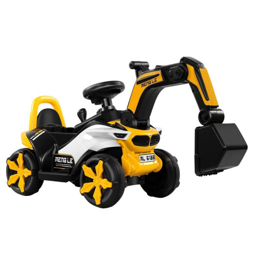 [Large electric model] Children's electric excavator can sit and ride large children's excavator toy car baby engineering vehicle toy model music 3-6 years old toy boy excavator cartoon model fully electric yellow [dual use + rechargeable + electric excavator, Arm + gift bag]