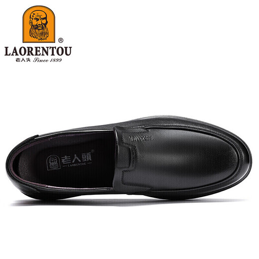 Alter Mann Kopf (Laorentou) Lederschuhe Herrenschuhe Business Casual Schuhe Low Top-Layer Cowhide Leder Hülle Fuß Polyurethan Sohle Slip-resistenter fauler Leute Kick Dad Schuhe La12158 Black 43