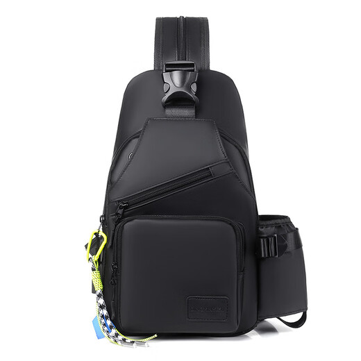 Kangaroo Men's Fashionable, Casual, Versatile and Comfortable New Large Capacity Shoulder Diagonal Water Cup Bag Outdoor Sports Chest Bag Black Single Bag