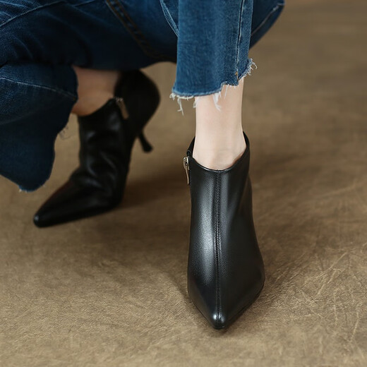 Asacho Spring and Automne New Women's Both Boots Cow Hide pointu pointu à talons minces Bottes nues hautes Bottes à talons hauts Bottes de la mode Fashion Boots Slim Boots Single Boots Black 34