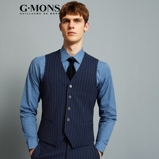 GMONS SUIT VIET GEST Men de travail Travail Suite sans manches Men de cheval Clip de cheval Viete Men de mariage Slim Striped Men Vest Shopping Mall Same des bandes bleues foncées 48 Taille 175 / 92A