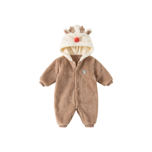 DAVE&BELLA children's jumpsuit for 100-day baby boy outing clothes, baby girl's rompers, baby pajamas, autumn and winter toddlers, milk coffee color 73cm (recommended height 66-73cm)
