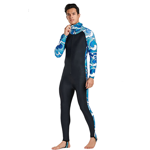 Yobel men's full body wetsuit hooded women's one-piece long-sleeved trousers sun protection swimsuit quick-drying jellyfish suit snorkeling surfing suit for women men's 1009 wave print hooded XXL