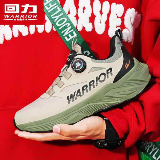 回力（Warrior）跑步鞋男士旋转纽扣男鞋耐磨运动鞋男3899沙色/军绿40