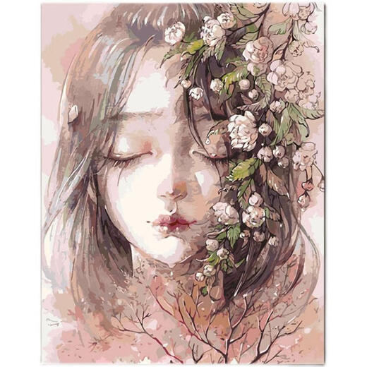 山头林村梵想diy数字油画定制卧室古风动漫手工填色画油彩装饰画 半面妆萧 GX2589 60*75订好内框 高清淡彩画板+颜