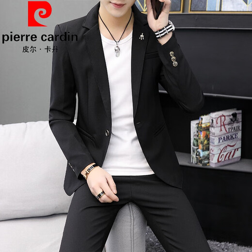 Pierre Cardin Herrenanzug koreanischer Stil Slim Fit Trendy Herren Single Deck Coat Herbst Neue, vielseitige, lässige und hübsche kleine Anzug 717 Schwarz (Einzelanzug) Ein Stück 2xl (140-152jin [Jin gleich 0,5 kg]))