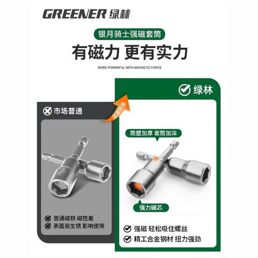 Green forest extended strong magnetic sleeve 11-piece set high hardness household electric pneumatic sleeve set hexagonal handle wind batch sleeve