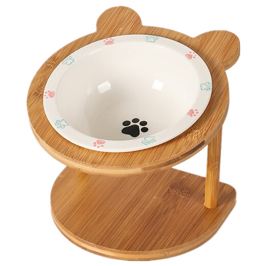 CLCEY Ceramic Cat Bowl Rack Protects Cervical Vertebral Anti-Black Chin Small Dog Anti-Slip Anti-Tip Teddy Adjustable Height Dog Bowl Blue Side Bone Bowl + Single Bowl Rack