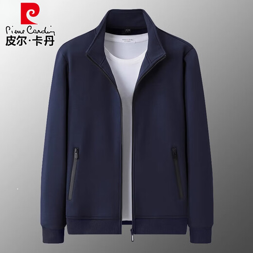 Pierre Cardin cardigan sweatshirt men's spring and autumn thin middle-aged and elderly dad sports coat pure cotton casual long-sleeved T-shirt men's jacket dark blue spring and autumn L/recommended 100-115Jin Jin equals 0.5 kg