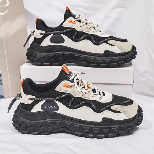 Changxiang Huili men's shoes for spring new thick sole anti-slip sports wear-resistant trend versatile work and work labor protection dad shoes for men black orange 42