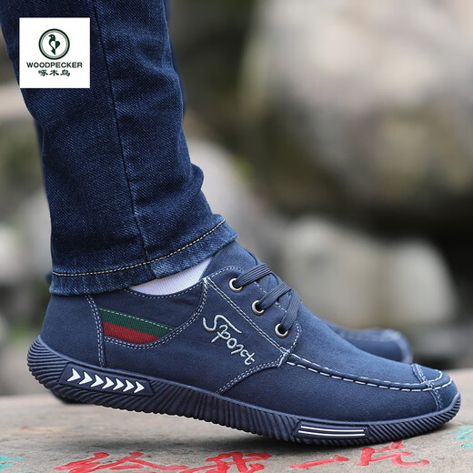 Woodpecker cloth shoes men's old Beijing cloth shoes 2025 summer new breathable non-slip canvas shoes spring and autumn dad casual shoes T 7-20 dark blue foot pedal 39