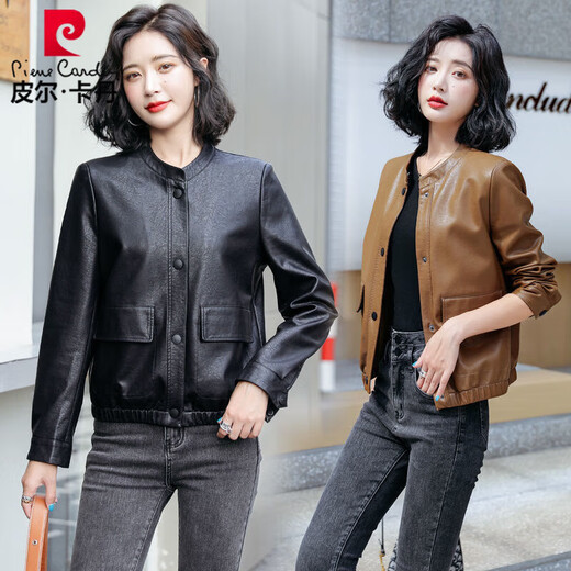 Pier Cardin Haining de chaqueta de cuero de cuero de cuero y otoño chaqueta de cuero corta 2025 Nuevo estilo coreano Negro pequeño y de moda Negro [buen cuero] L Recomendado 100-110Jin [Jin equivale a 0.5 kg]