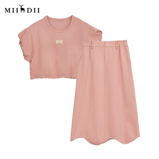 Mystery sports and leisure suit for women 2024 autumn new bud sleeve top + mid-length skirt 243MTZ1198 dry rose color L