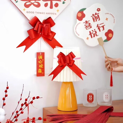 Beautifully made hand-drawn flower bow with glittering red New Year gift ribbon decoration diy wedding candy box strap bouquet packaging ribbon red large size 10 pieces