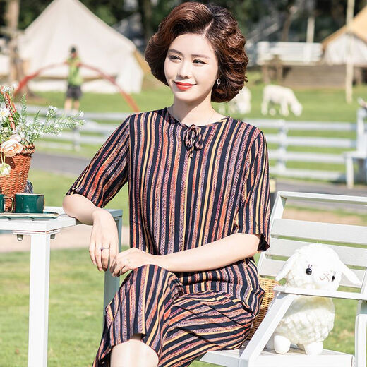 安梦影棉绸中老年女装中袖棉绸套装大码中老年夏季衣服女时尚妈妈装两件 橄榄绿 9226 均码 l 85-105斤