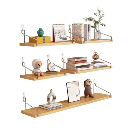 Nifeng wall storage rack without punching holes for bedroom bedside dormitory wall wall hanging bookshelf wooden one-word partition storage shelf solid wood color 40*15 free sticky hooks/seamless nails