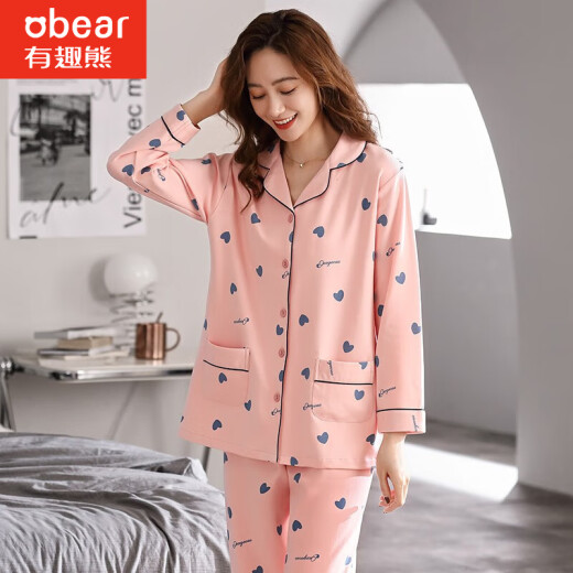 Funny Bear Pyjamas für Frauen in Sommer-langärmelige Hosen für Frauen im Frühjahr und Herbst und Winter Strickjacken losen lässige Baumwolle große Heimkleidung Nshzy-9755 m