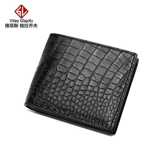Vitas Glajofu Crocodile Leder Herren echter Leder Brieftasche Reißverschluss Brieftasche Geschäftskupplung in Mezzanine 2-fach Jugendstrend Langes Brieftasche Langes Brieftasche Vollkrokodile Leder Schwarz