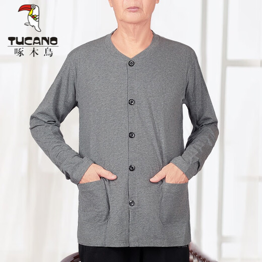 Дятел (TUCANO) летняя мужская рубашка, мужской хлопковый кардиган для дедушки, футболка с длинными рукавами, тонкий кардиган для папы среднего и пожилого возраста, весенне-осенний весенне-осенний костюм Ming 3523, полосатый синий XL (подходит для 150-170 Джин Цзинь равен 0,5 кг)