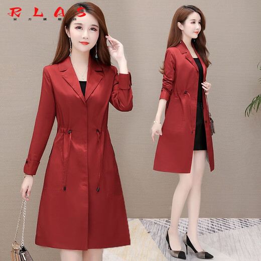 RLAS Hangzhou Italian French red windbreaker jacket for women Spring and Autumn 2025 new style small hi mother-in-law mother mid-length coat red L 170