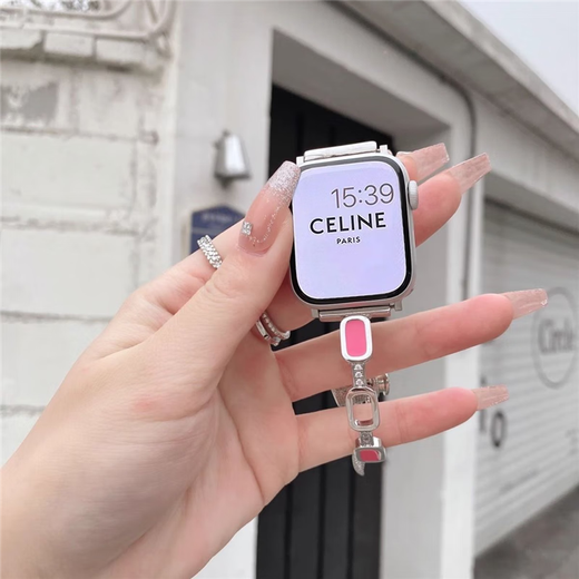 
Star Welcoming Metal Bracelet iwatchS8/S9 Apple Watch Apple Watch87654 Strap Se Bracelet Inlaid Diamond Bracelet Shell Retractable Chain-Black Apple iWatch S841mm