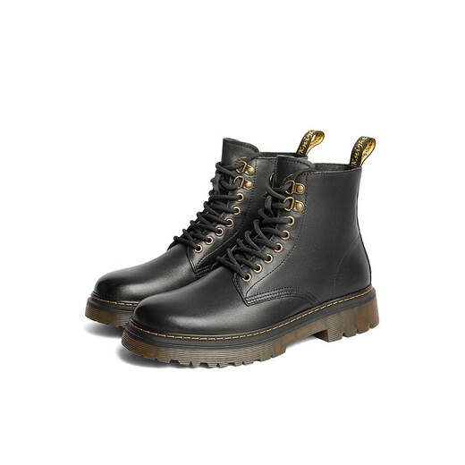 Belle modische modische Freizeitstiefel Herren Winter komfortable Cowhide Kurzstiefel Outdoor Martin Boots A1694DD4 Black-Furry 41 (255 mm)