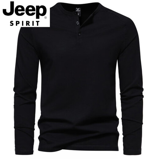 JEEP SPIRIT Spring and Autumn Men's Pure Cotton Henley Collar Long Sleeve T-Shirt Youth European and American Simple Elastic Slim Solid Color Versatile Bottoming Shirt Dark Gray XL 140-160Jin Jin is equal to 0.5 kg