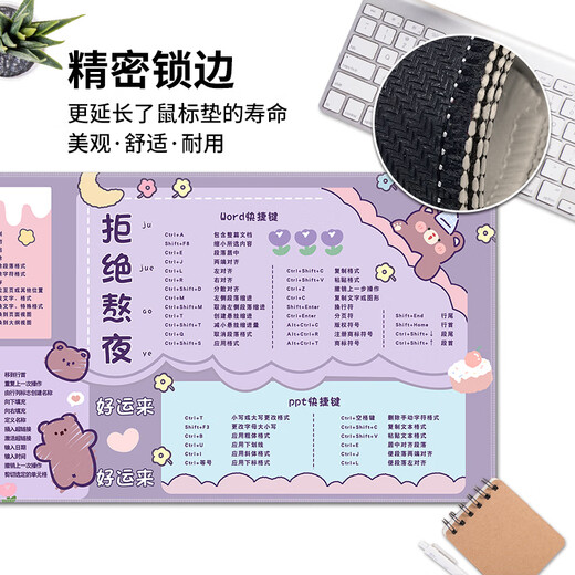 Pad, almohadilla de mouse de gato de tres colores, una colección de llave de acceso directo súper grande de la almohadilla de aprendizaje de la almohadilla personalizada de las chicas lindas del teclado del teclado del teclado PS PS-Sports Cartoon Cartoon Lock Edge Borded Borde 9901 Negarse a permanecer al final de los 60 cm x 30 cm x 4 mm