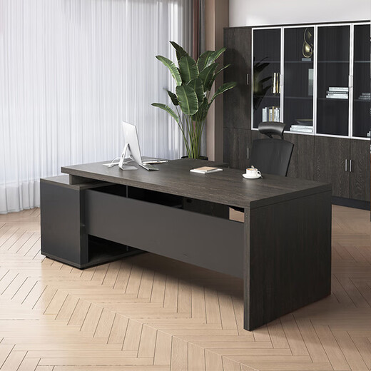 Guyi Same Day Delivery Boss Desk Desk Office Modern Simple Office Furniture President Manager Supervisor Desk Gray Oak 180*80cm+Side Cabinet