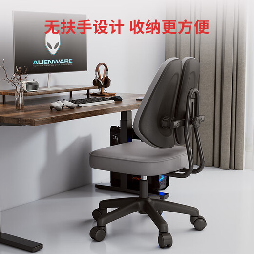 赛谷电脑椅人体工学椅子舒适久坐靠背护腰办公座椅家用宿舍学习电竞椅 HW-1049灰色 PU-护腰双背椅 无扶手 尼龙脚