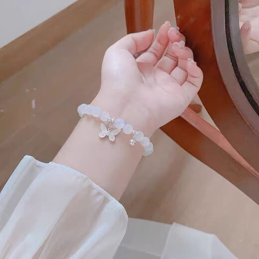 清冷白月光梦蝶手链女小众简约铃铛手串闺蜜甜美百搭学生手饰品潮 M753【梦蝶手串】白