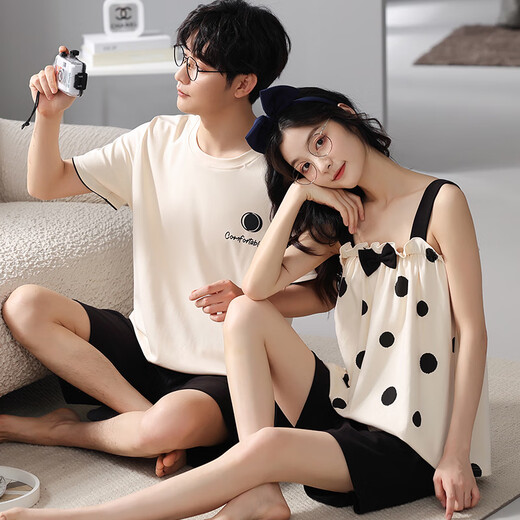 
From the heart pure cotton couple pajamas for women in summer short-sleeved home clothes for men in summer Korean style casual home clothes set O 9903 M women [high 150-160 weight 80-100 Jin [Jin equals 0.5 kg]]