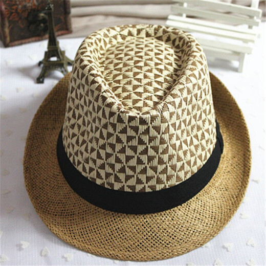 Nozhi cute gift hat, jazz hat for men and women, cuffed straw hat, retro small hat, sun hat, basin hat NE713, triangular plaid brown, one size fits all