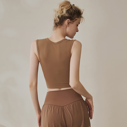 LULUUVTTOH sports vest with chest pad for women shock-proof running quick-drying fitness high-intensity Pilates training yoga top bra cocoa M