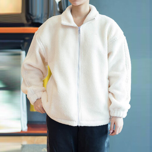 阿迪达斯 （adidas）三叶草外套女装春秋季新款仿仿羊羔绒保暖加绒运动服立领防风夹克 IM3899奇妙白 S