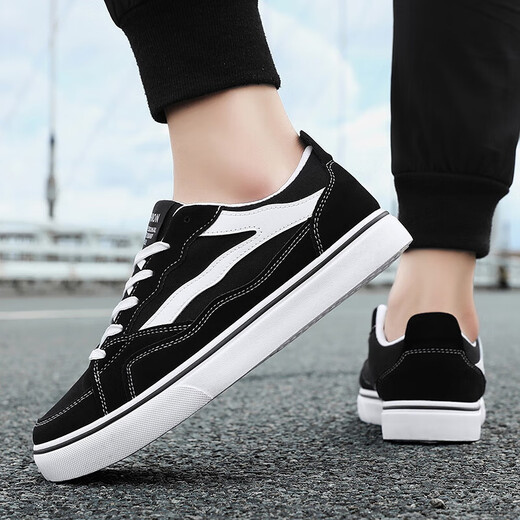 Changxiang Huili Herrenschuhe Frühling und Sommer 2025 Neue leichte, atmungsaktive Leinwandschuhe Hong Kong Style Trendy-vielseitige Schuhe Herrensportschuhe YJ-646 Black 40