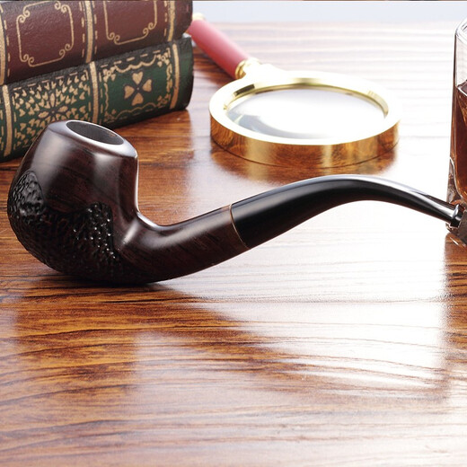 
ADOUS (ADOUS) ebony pipe handmade pipe vintage filter pipe bend 9mm filter element solid wood bucket gift 653 random carving
