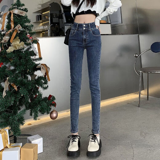 爱麦依蓝灰色牛仔裤女高腰显瘦2024年夏季新款弹力紧身显瘦小脚铅笔裤子 蓝灰【送腰带】 833 常规 27 建议90-100斤