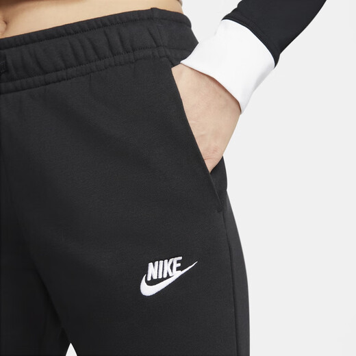 Nike women's mid-waist wide-leg sweatpants spring thin velvet knitted casual embroidery NIKE CLUB FB2728 010 black/white M