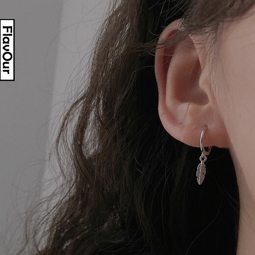 JPHZNB niche design titanium steel feather earrings for women, trendy, cool personality, ins temperament, internet celebrity, handsome earrings, earrings for men, pair