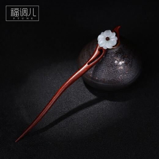 Fu Tiaoer hand-carved flower leaflet red sandalwood high-end hairpin for women retro style Hanfu step shake classical hairpin simple gift 1
