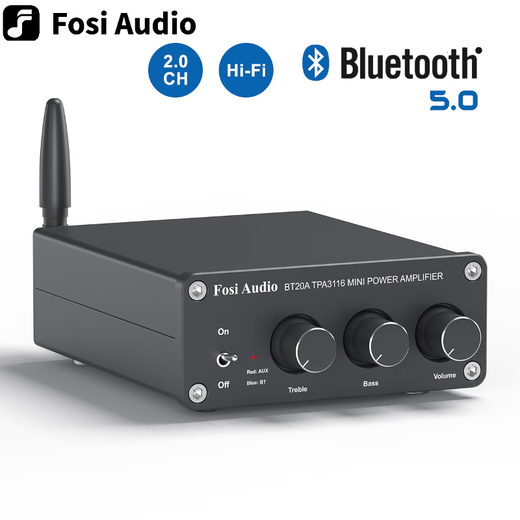FOSI AUDIO BT20A Bluetooth digital amplifier all-in-one fever-grade HIFI high-power amplifier professional audio music player black 24V/4.5A power adapter